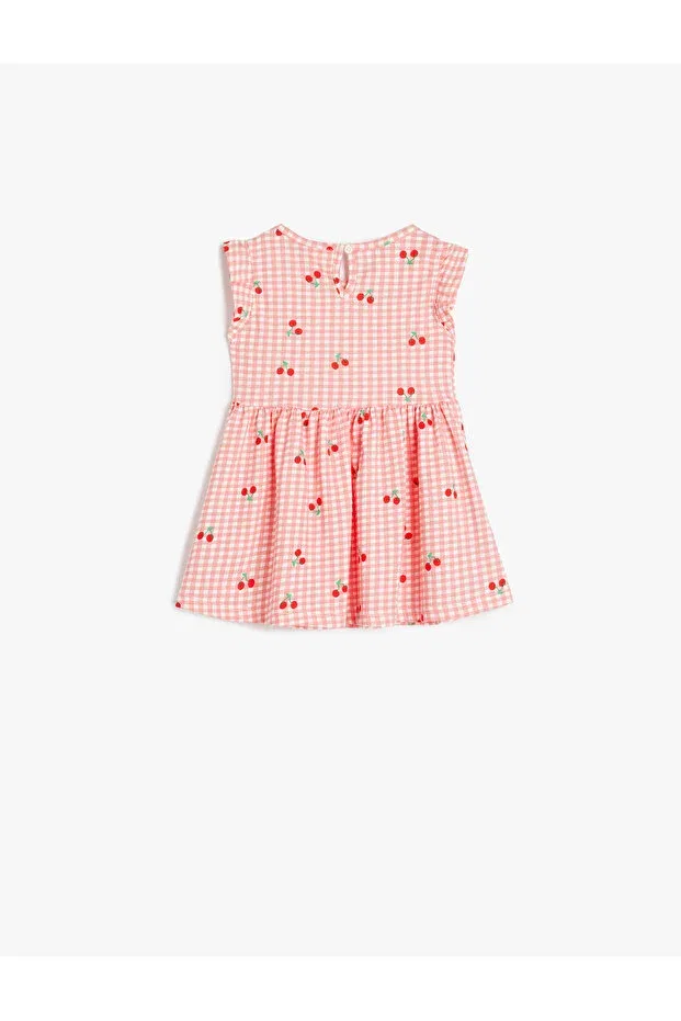 Детское платье для девочек с принтом Ruffle Detail Cherry Print Crew Neck A-Line Cotton Dress Koton, Pink Patterned — фото 2