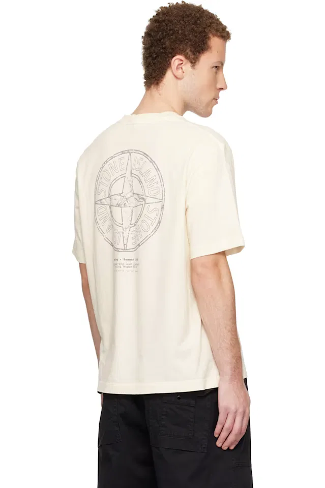 Кремовая футболка из органического хлопка джерси Stone Island — фото 3