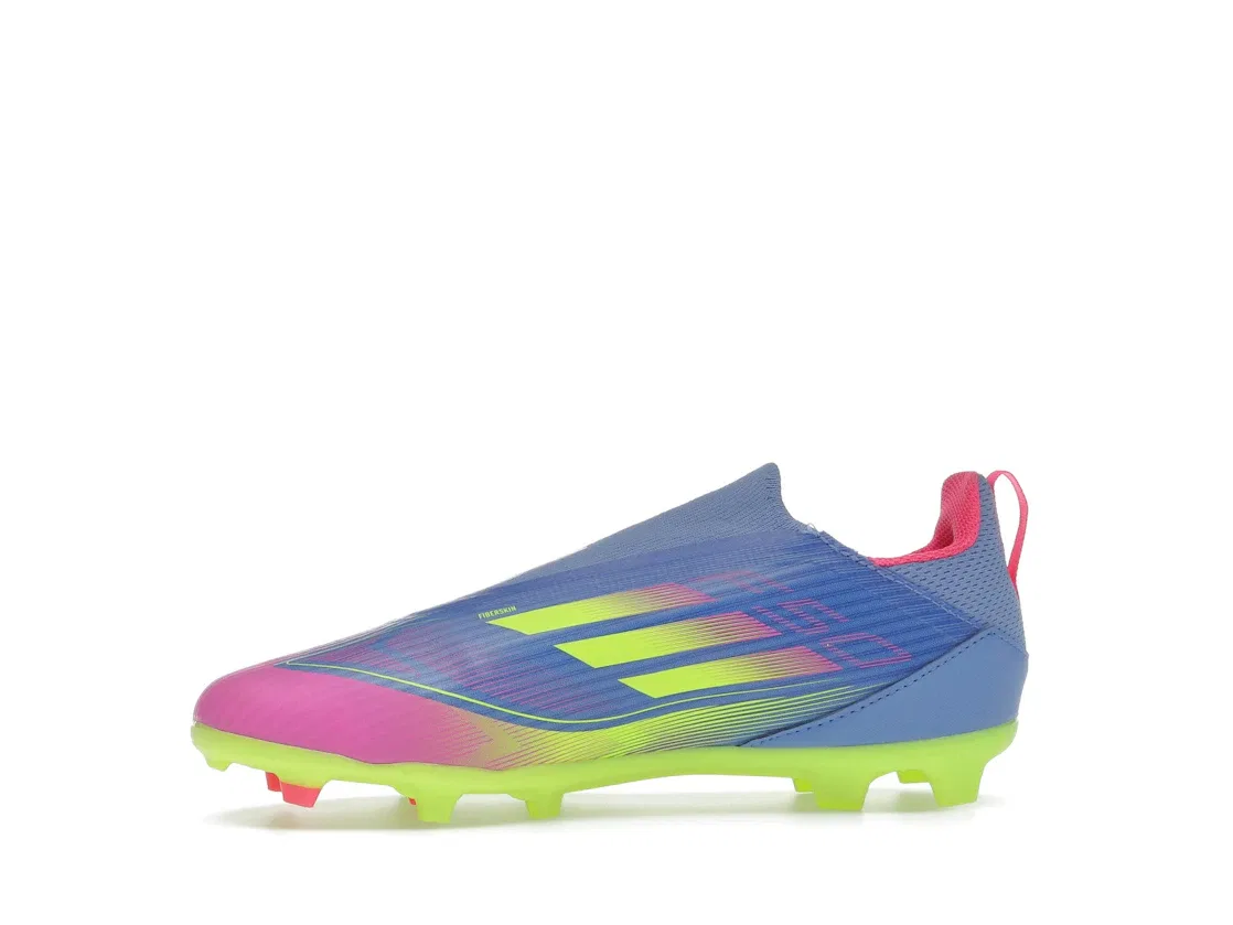 Детские бутсы без шнуровки Adidas F50 League Laceless FG/MG, Blue Fusion Lucid Lemon Lucid Pink — фото 3