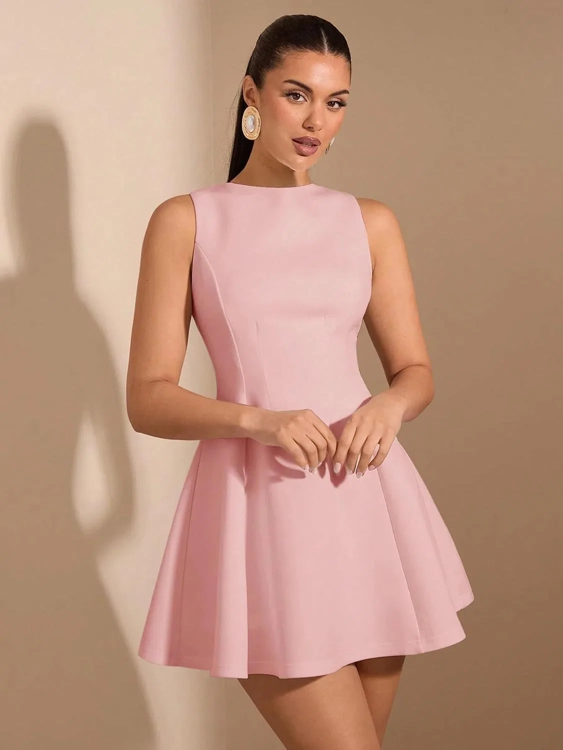 Женское A-силуэта платье без рукавов с утяжкой на талии, Dusty Pink — фото 4