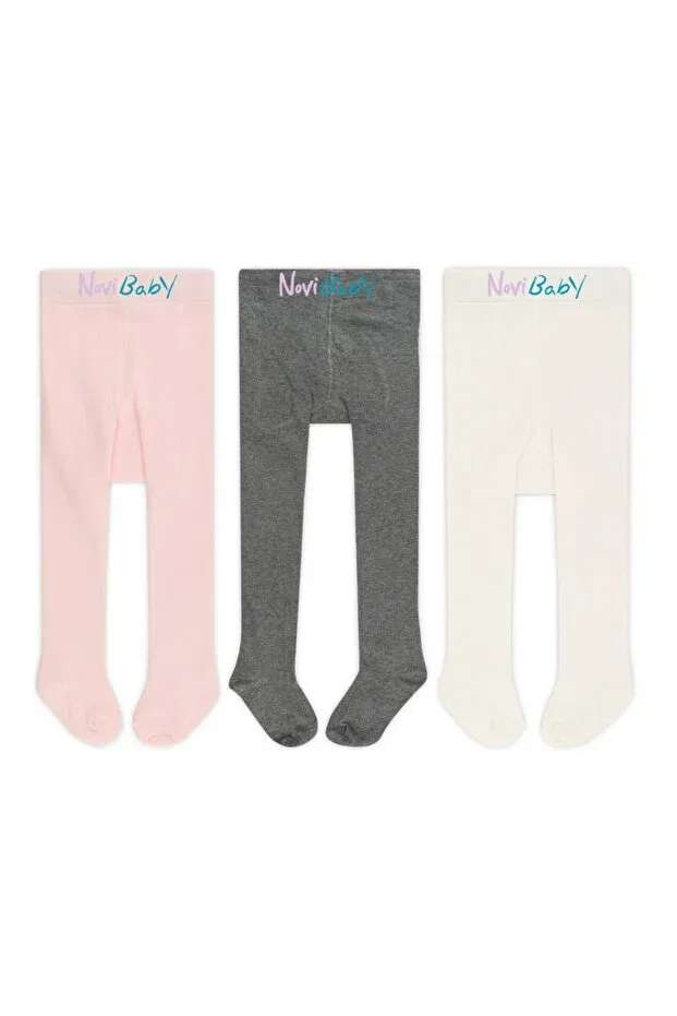 Детские колготки хлопковые 3 шт Basics Novibaby, Pink-Grey-Ecru
