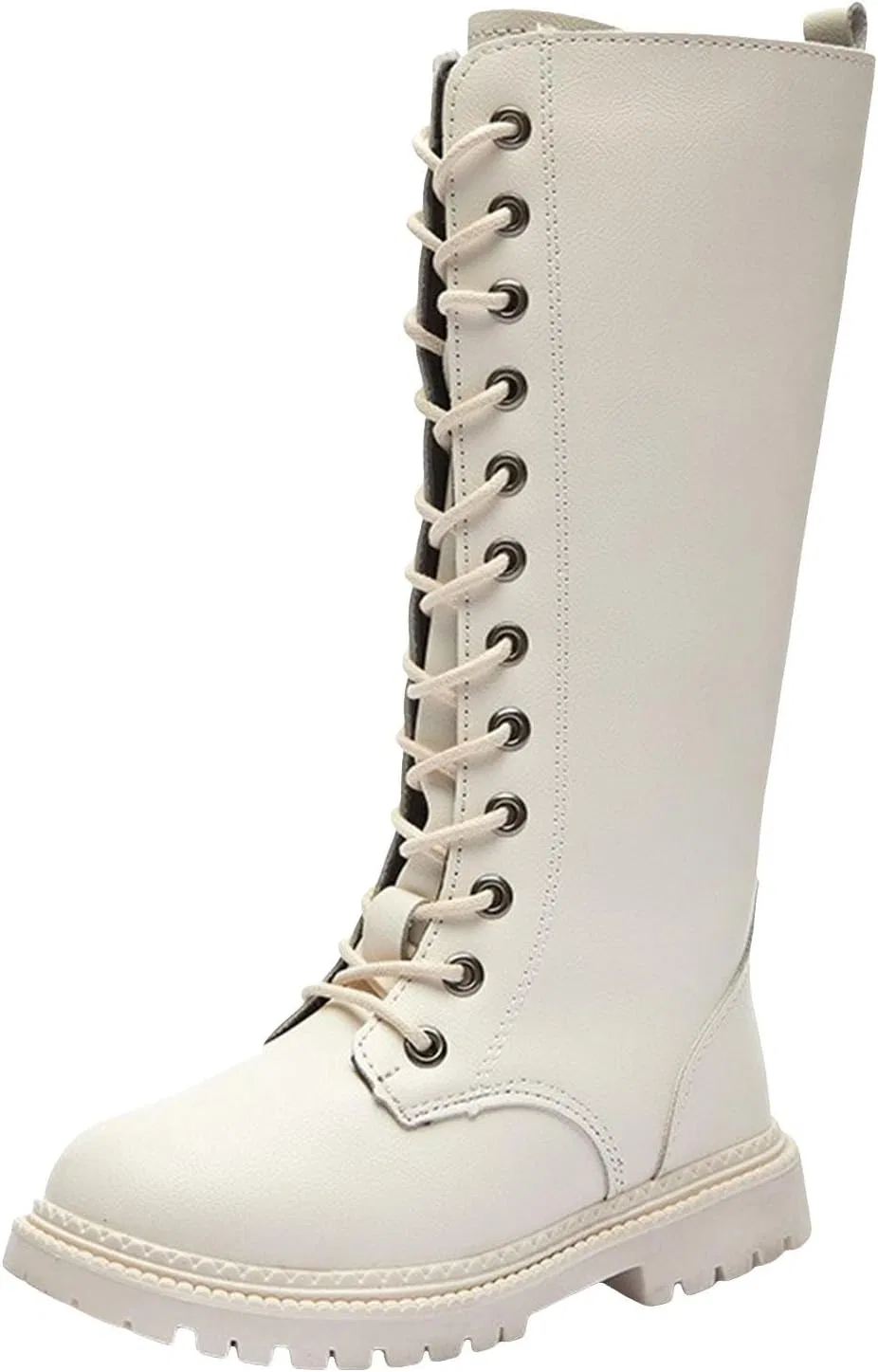 Детские ботинки на шнуровке с молнией для девочек, модель Girls Lace Up Combat Boots, Beige