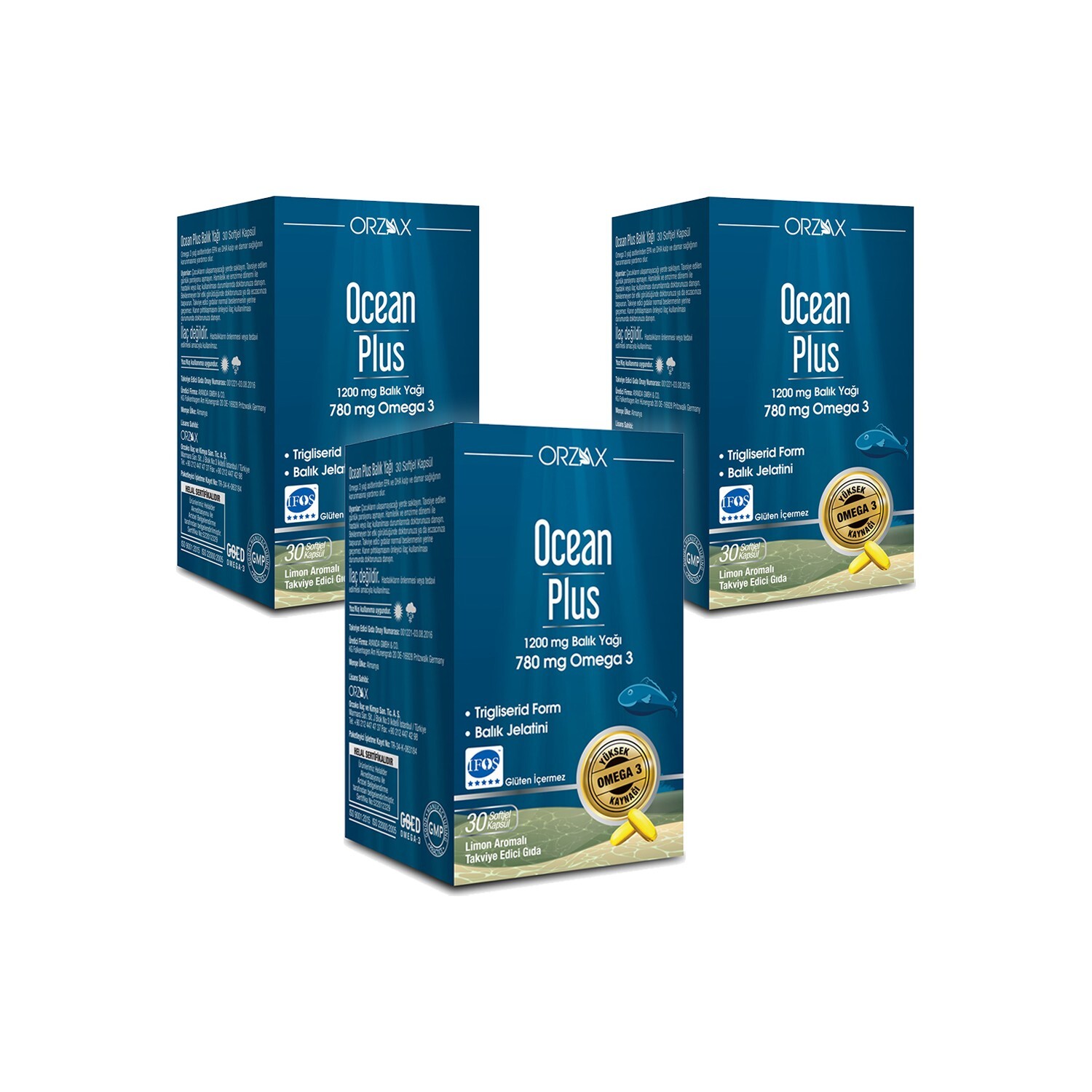 

Омега-3 Plus Orzax Ocean 1200 мг со вкусом лимона, 3 упаковки по 30 капсул