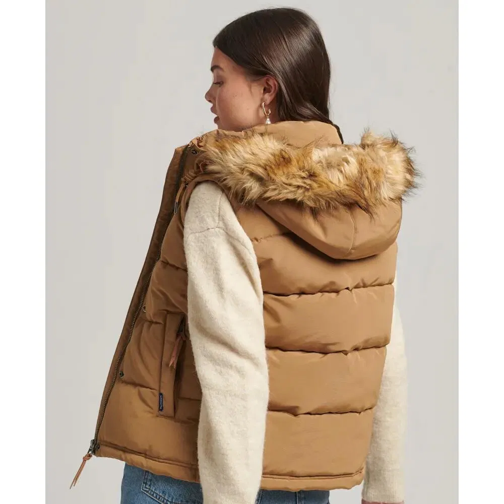 Женская безрукавка с капюшоном из искусственного меха Superdry Everest, Braun — фото 3