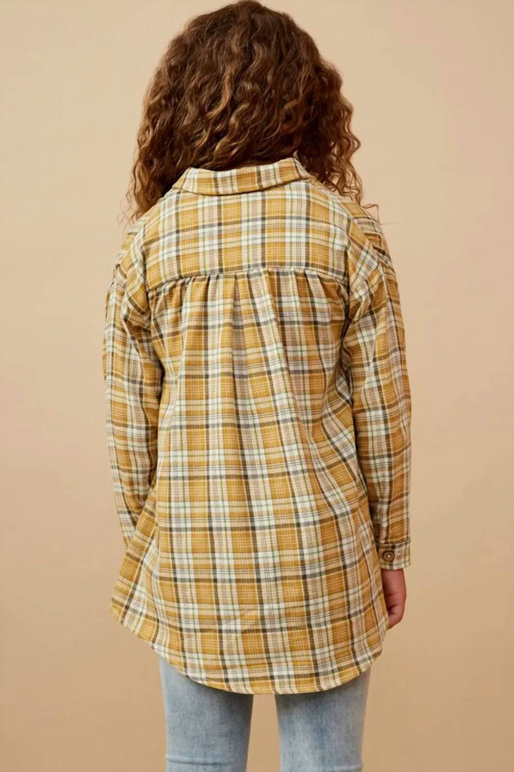 Детская рубашка с принтом Plaid Button Up Hayden Girls, Mustard — фото 2