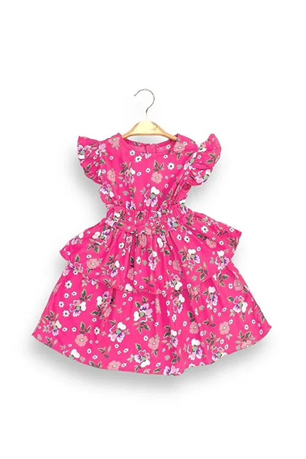 Детское платье для девочек с принтом Flowery Ruffle Little Tortoise, Pink