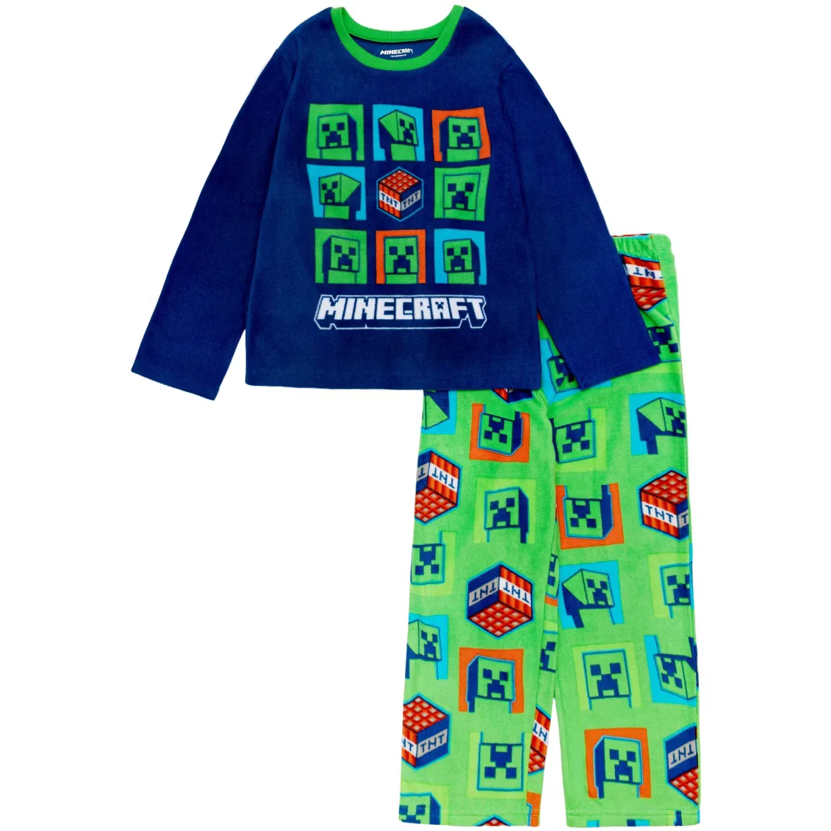 Пижамный комплект из микрофлиса 2 предмета Minecraft, navy/green