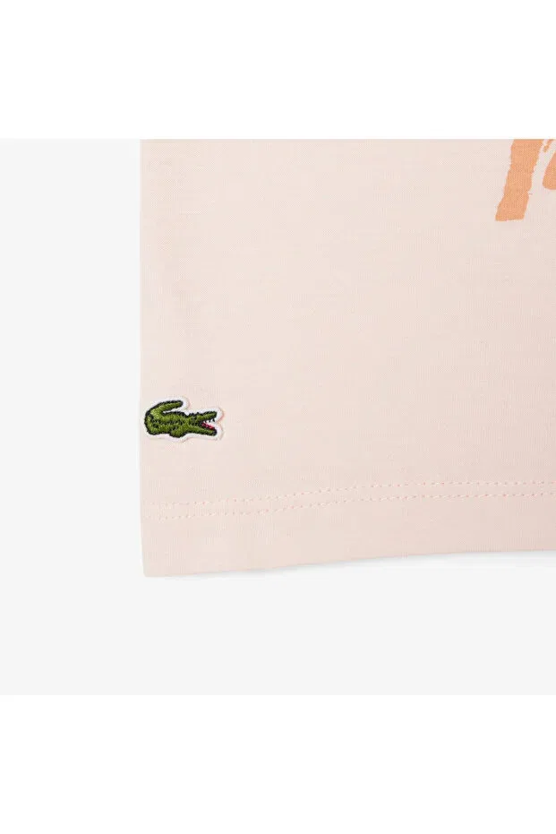 Детская футболка с круглым вырезом и принтом, светло-розового цвета Lacoste — фото 4
