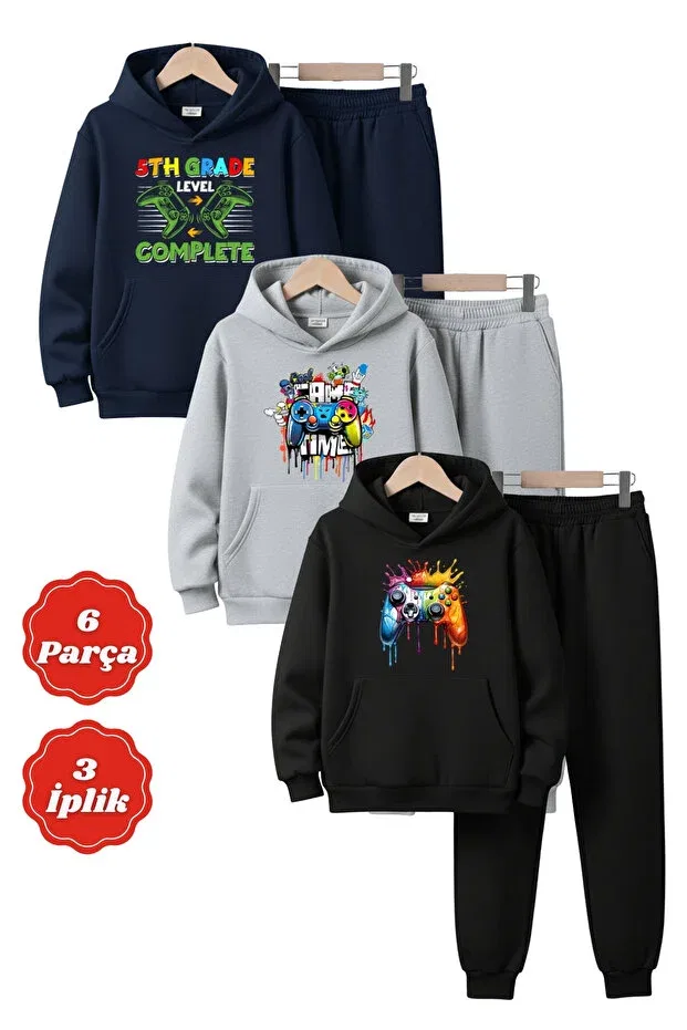 Детский для мальчиков спортивный костюм с принтом Fyk Kids, Navy Blue-Grey-Black