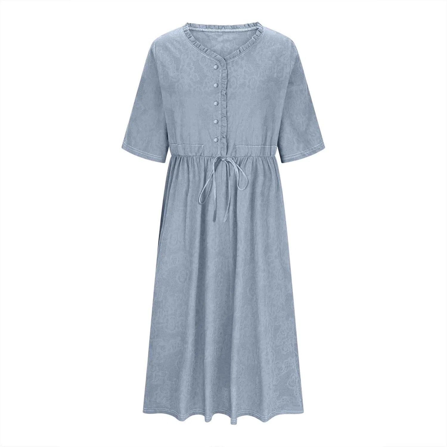 Женское летнее платье миди с пуговицами, Light Blue