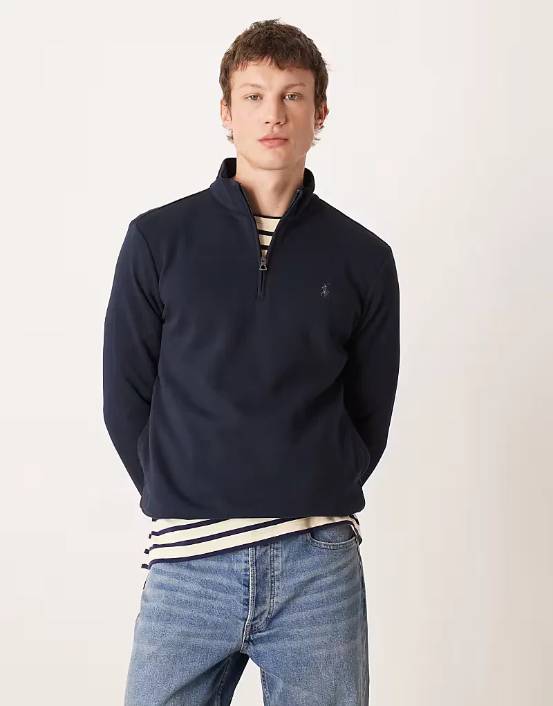 Легкая толстовка Polo Ralph Lauren с логотипом Icon, двойной трикотажной тканью и застежкой-молнией до середины груди, темно-синий