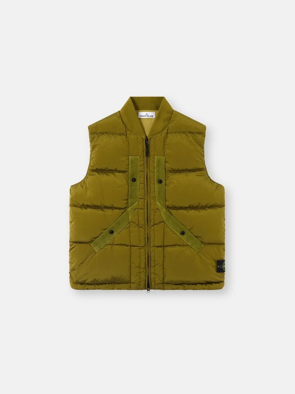 Мужской пуховой жилет Stone Island With Bomber Collar, зеленый — фото 2