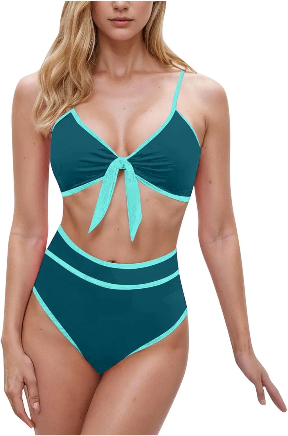 Женский бикини-сет с завышенной талией Colorblock, Green