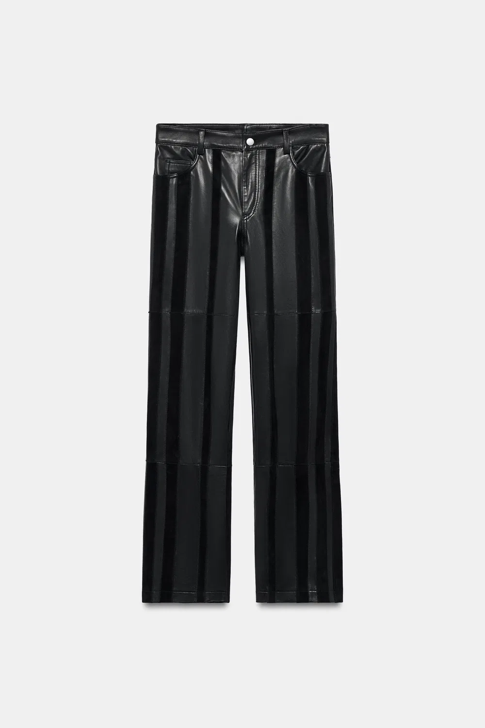Брюки в полоску из 100% натуральной кожи от ZW COLLECTION ZARA, Black — фото 3