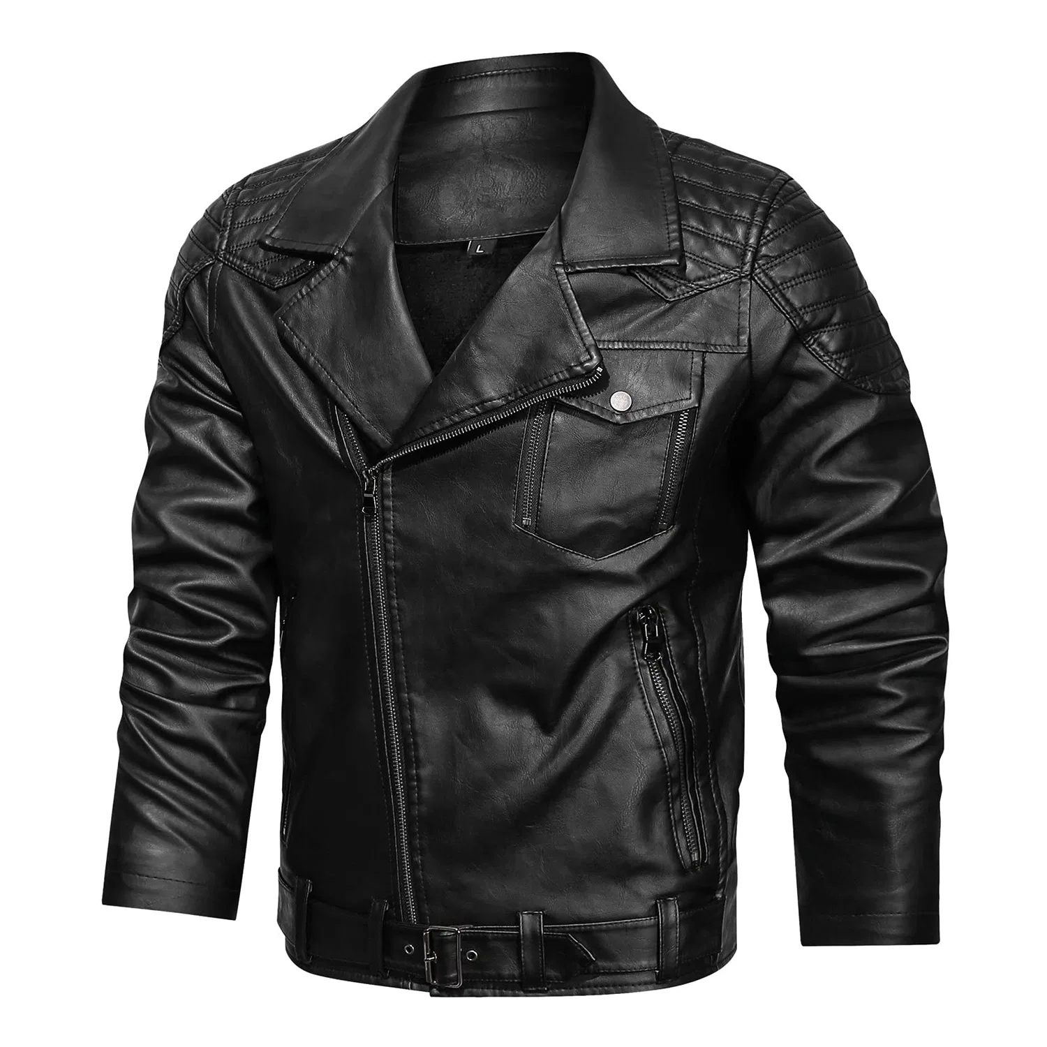 Мужская куртка из экокожи с воротником-стойкой Retro Winter Jacket, Zjsjm1024 1-black