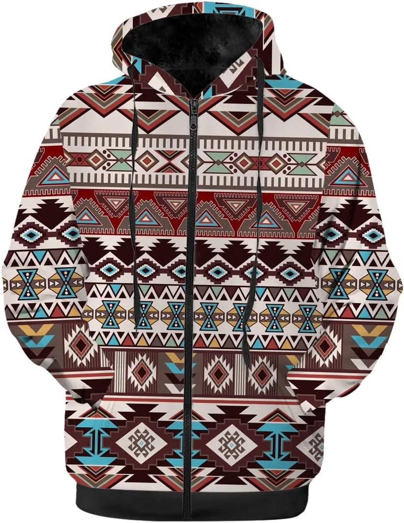 Мужская куртка из флиса с принтом, Zip-up Hoodie, коричневый