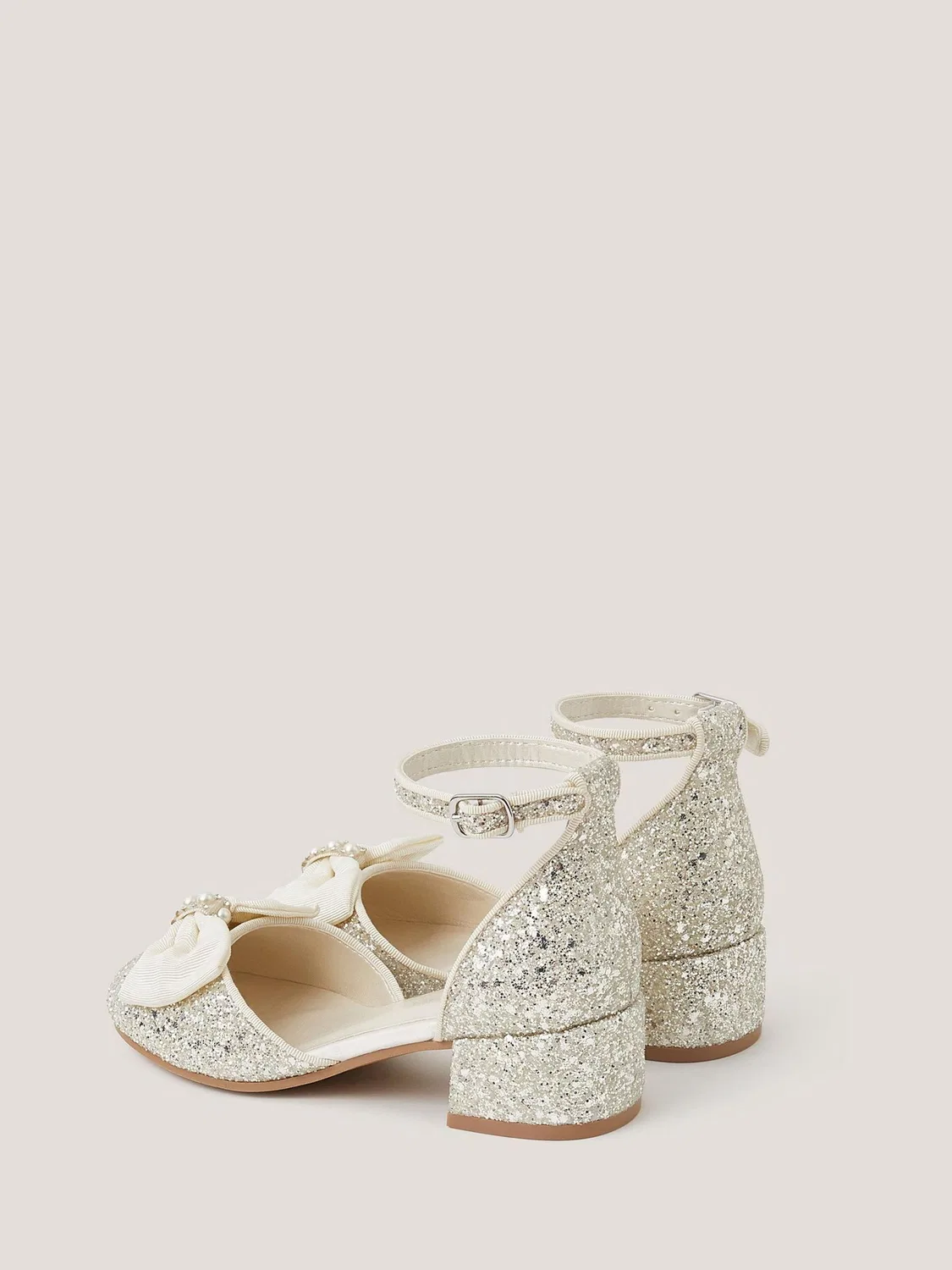 Туфли на каблуке Monsoon Ivory Bow Glitter Chunky Heels, слоновая кость — фото 3