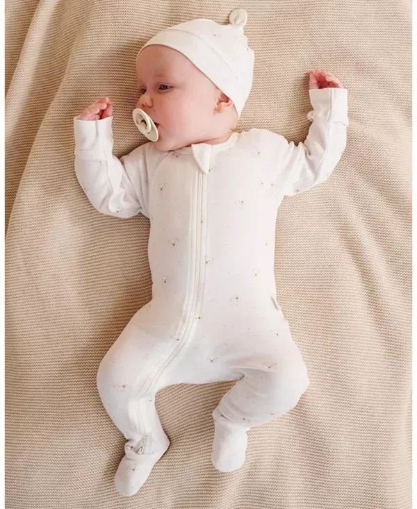 Детский комбинезон на молнии с капюшоном комплект с шапкой Purebaby, Vanilla Bear — фото 2