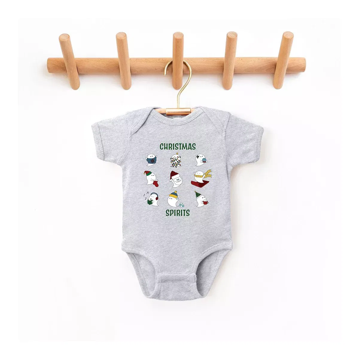 Детский боди с коротким рукавом Christmas Spirits Green Words The Juniper Shop, Heather Grey