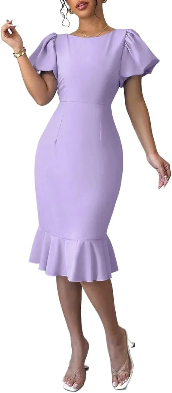 Женское миди-платье с рюшами Casual, Purple