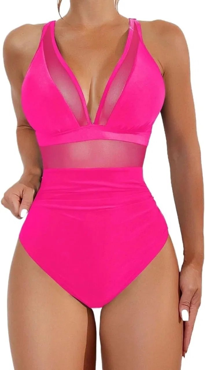 Женский монокини с открытой спиной и перекрестными лямками Hot Pink