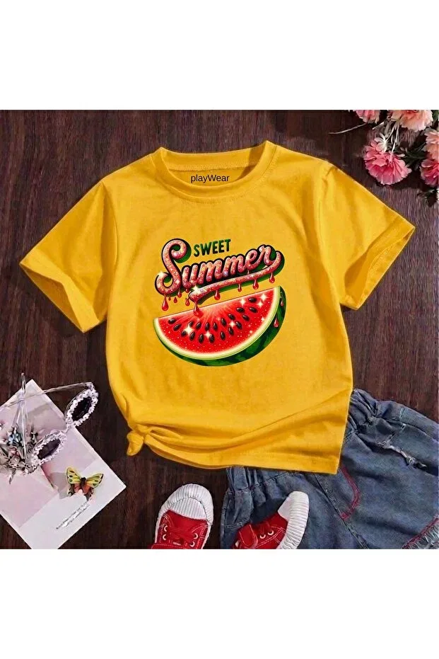 Детская футболка с принтом Summer Watermelon Playwear, Yellow