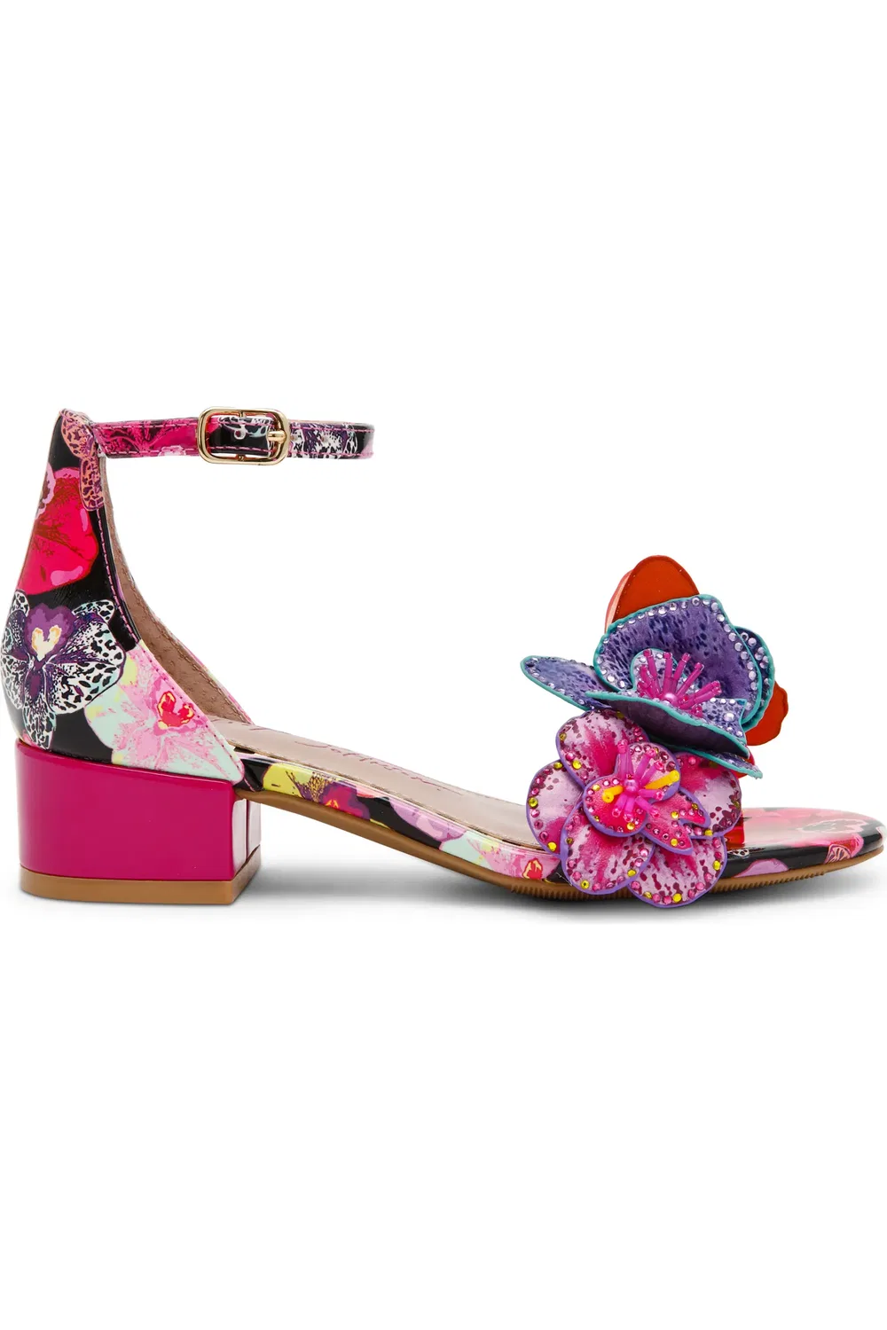 Детские сандалии на каблуке с цветочным принтом Camil Betsey Johnson, Black Multi — фото 3