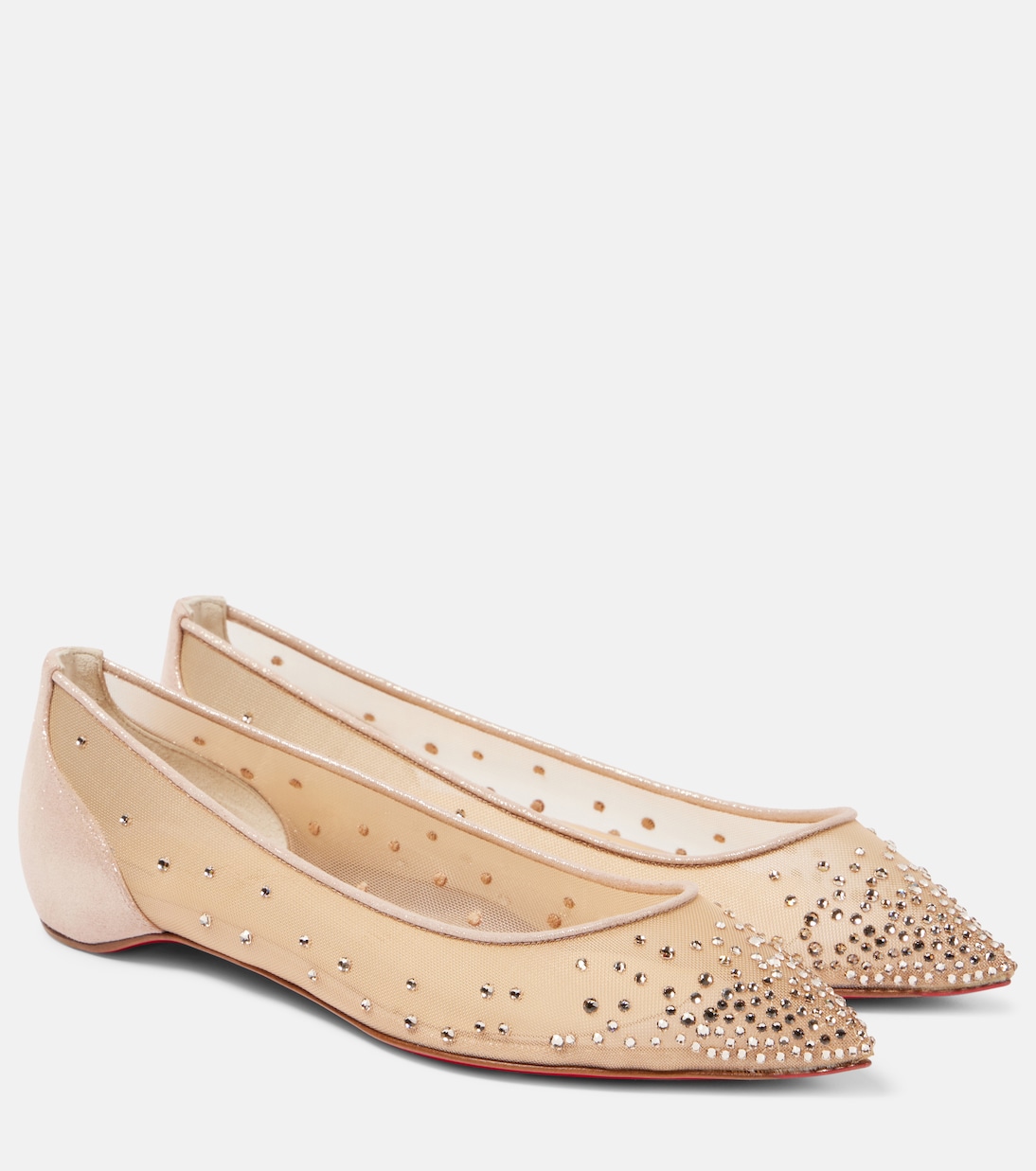 Балетки Follies Strass с сетчатой отделкой Christian Louboutin, Light Silk
