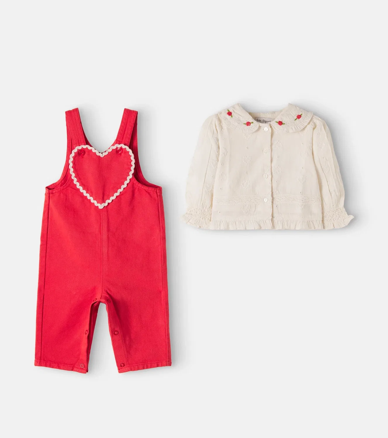 Комплект из комбинезона и блузки с вышивкой Baby Anita Bebe Organic, красный — фото 4