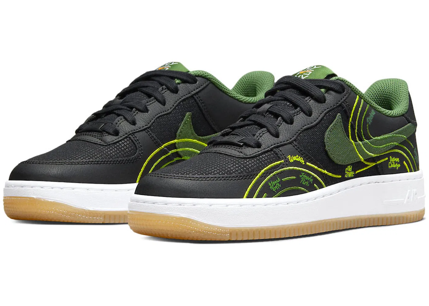 Детские кроссовки с длинным язычком Nike Air Force 1 Low LV8, Black/Carbon Green/Treeline/White