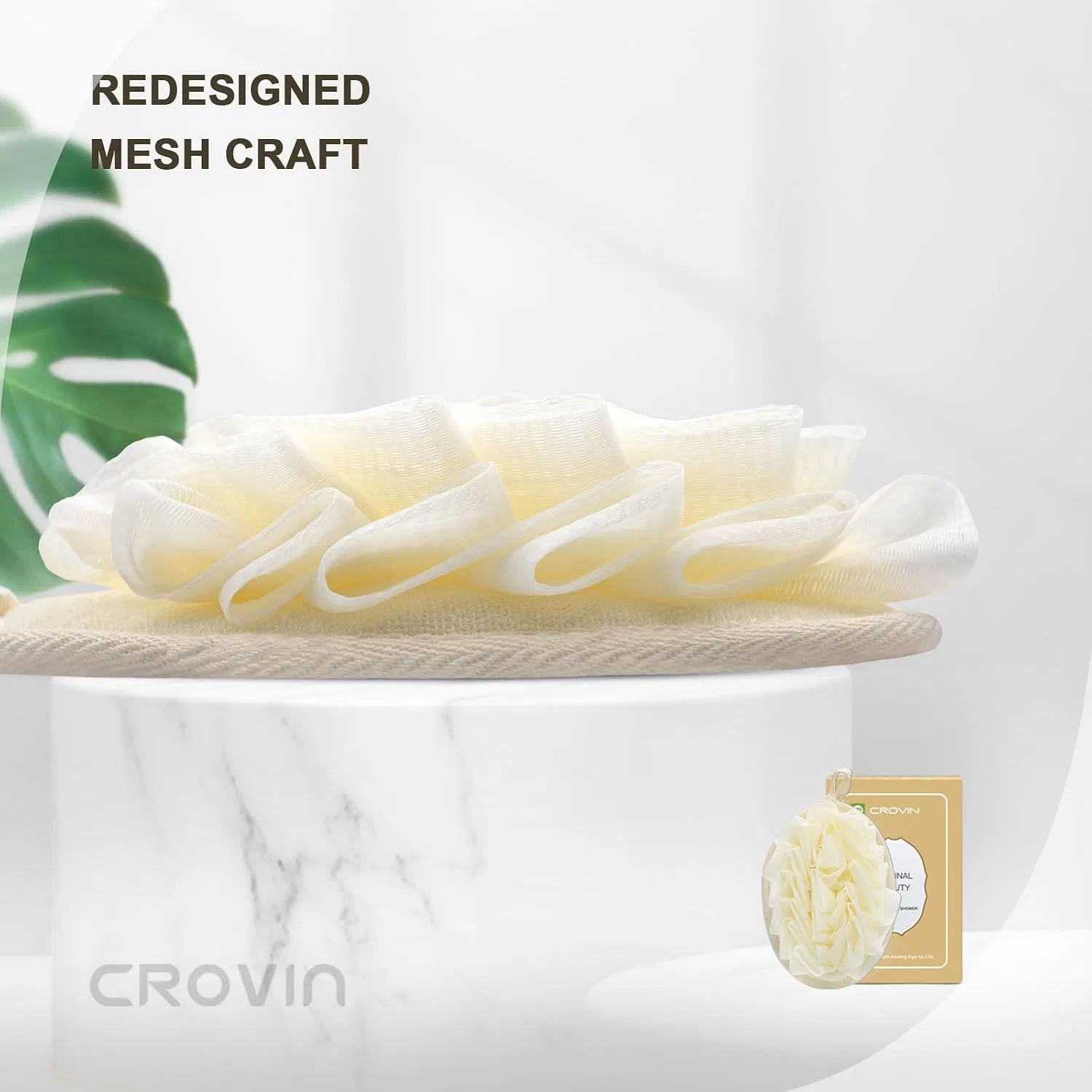 Мочалка-сетка для душа, CROVIN, 4 шт, 17.8 x 12.7 x 2.5 см, Cream White — фото 3