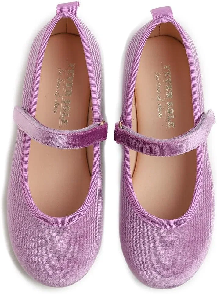 Детские балетки для девочек с принтом FEVERSOLE, Lilac Velvet Loop Maryjane — фото 2