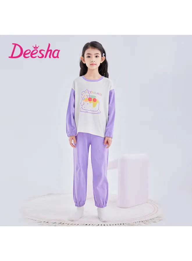 Пижама домашняя с длинным рукавом из чистого хлопка Deesha, лиловый