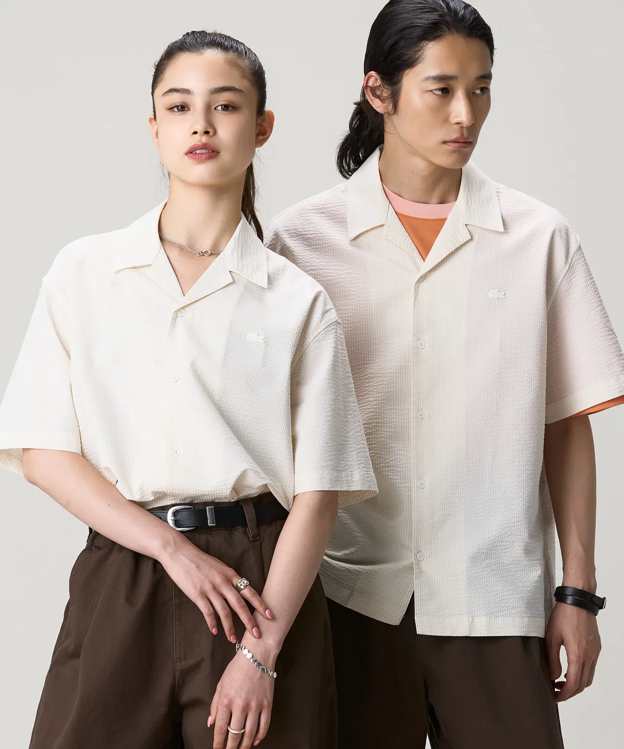 Мужская рубашка с коротким рукавом из сисачника LACOSTE, Off White