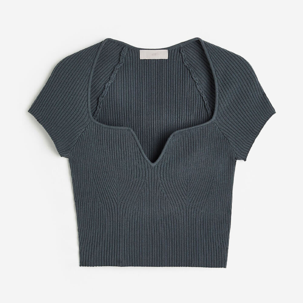 

Топ H&M Rib-knit, серо-зелёный