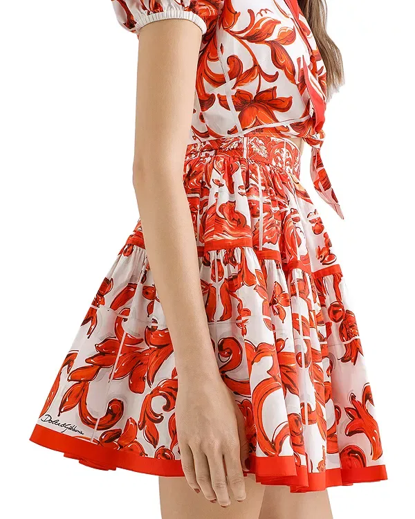 Женская хлопковая юбка с принтом Majolica Print Poplin Short Skirt Dolce & Gabbana, мультиколор — фото 3
