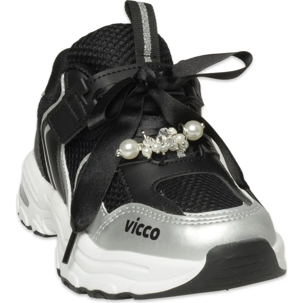 Детские кроссовки для девочек легкие с логотипом Minni Patik Black White Vicco — фото 3