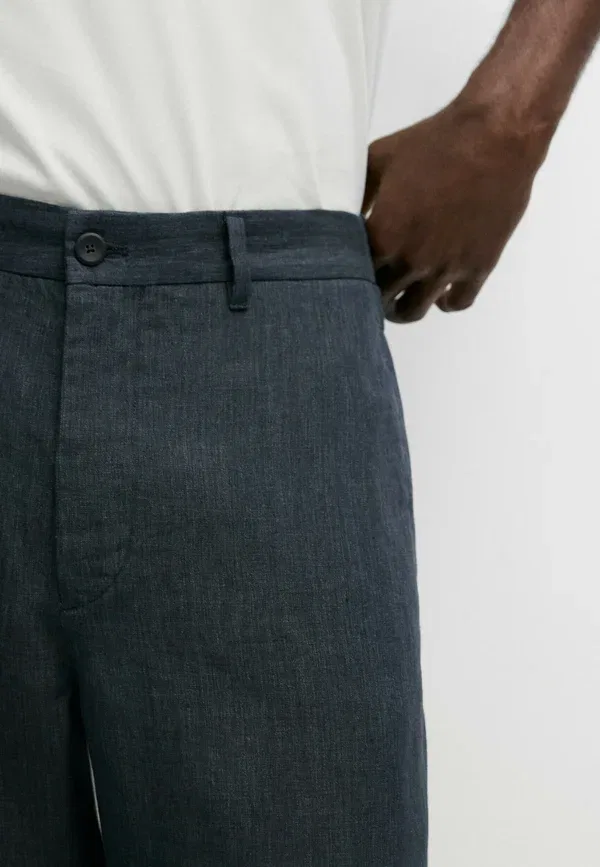 Брюки из льна Trousers Massimo Dutti, Mottled Dark Blue, темно-синий — фото 4