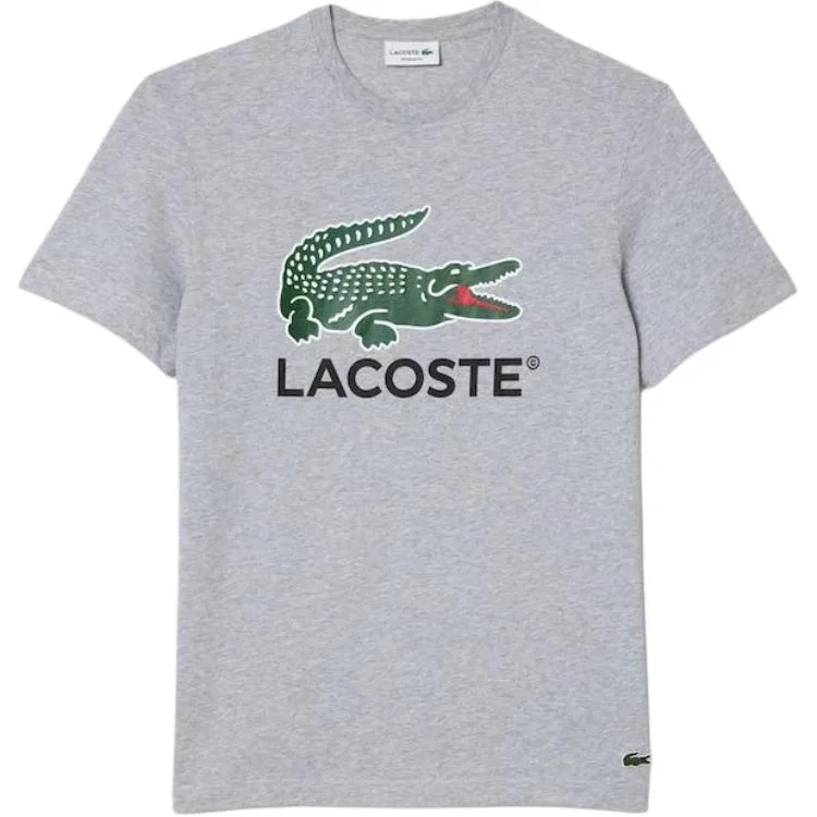 Футболка Lacoste мужская с принтом, хлопок, серебро серый