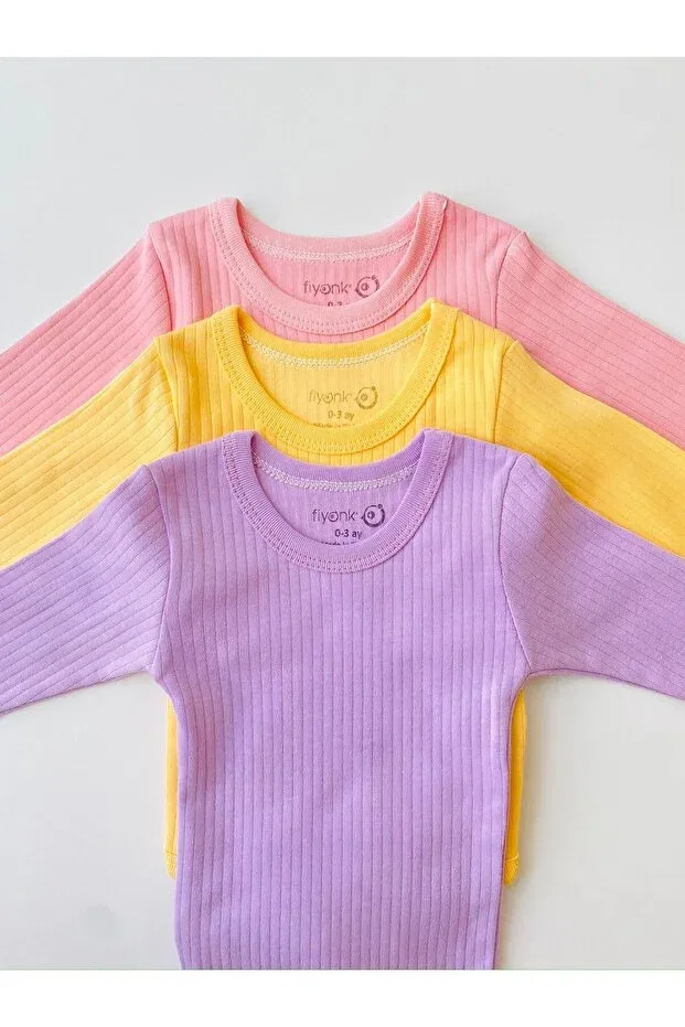 Детское боди-комбинезон для девочек хлопковый набор 3 предмета Basics Fiyonk Bebe, Asorti — фото 4