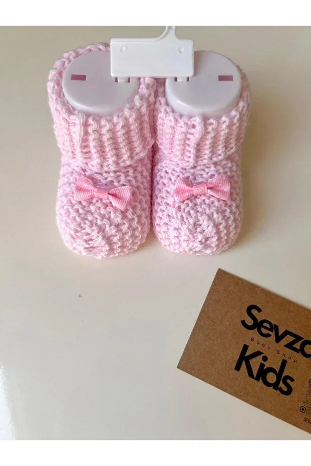 Детские вязаные пинетки для новорожденных Без каблука Basics Sevza Kids, Pink — фото 3