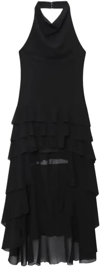 Женское летнее платье с асимметричным подолом, Black