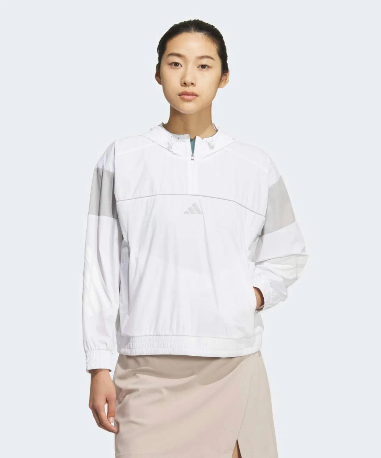 Женский пуловер с четверть-застежкой, с капюшоном, Adidas Golf, Белый
