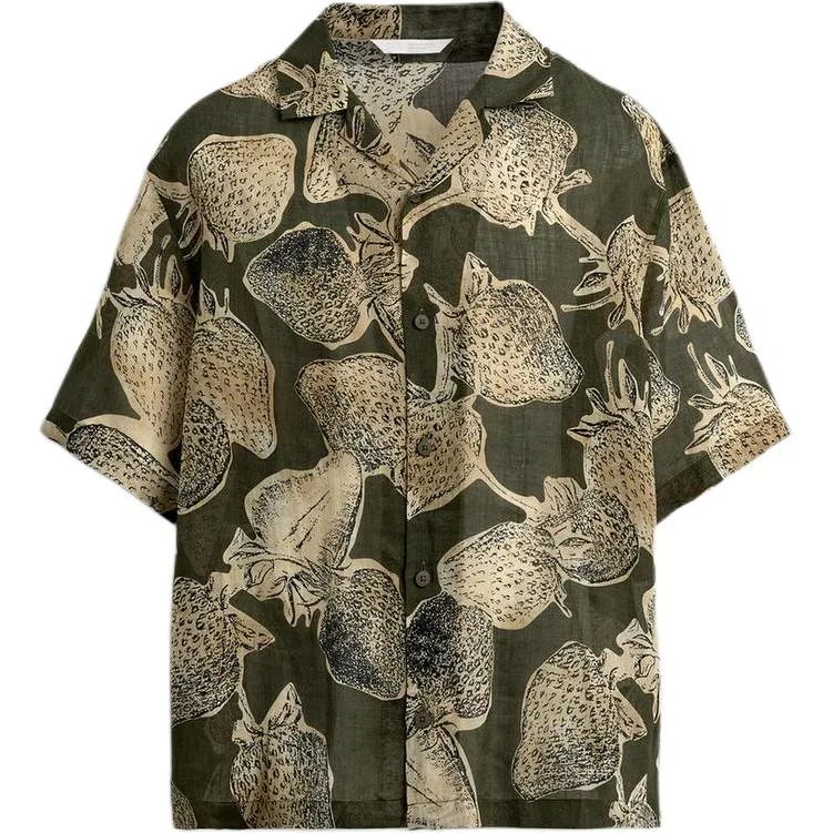 Мужская рубашка с кубинским воротником Khaki ZARA, Хаки