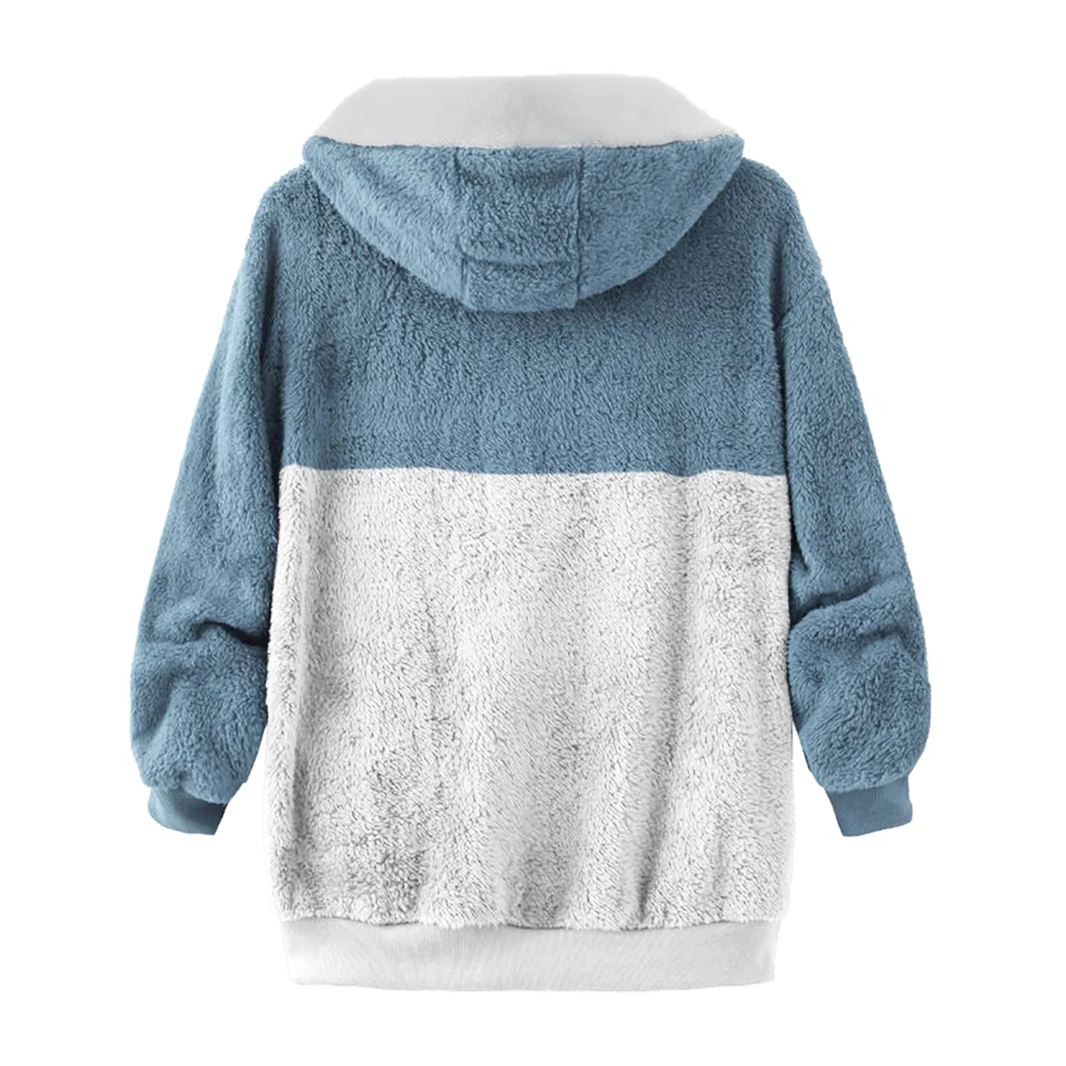 Женское утеплённое пальто с капюшоном, модель Felpa da donna casual in peluche con cerniera, Blu — фото 4