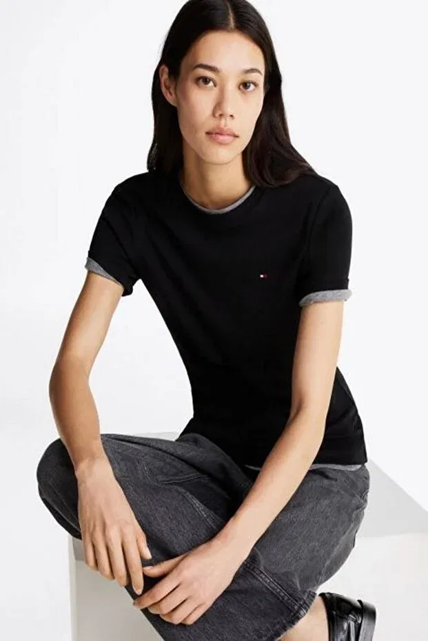 Женская футболка хлопковая Tommy Hilfiger, Black — фото 4