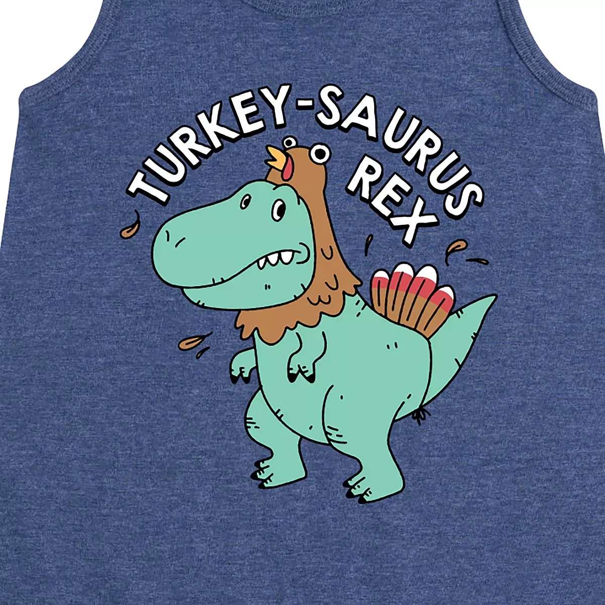 Детское платье-трапеция для девочек без рукавов с принтом Turkeysaurus Rex Instant Message, Heather Navy — фото 2