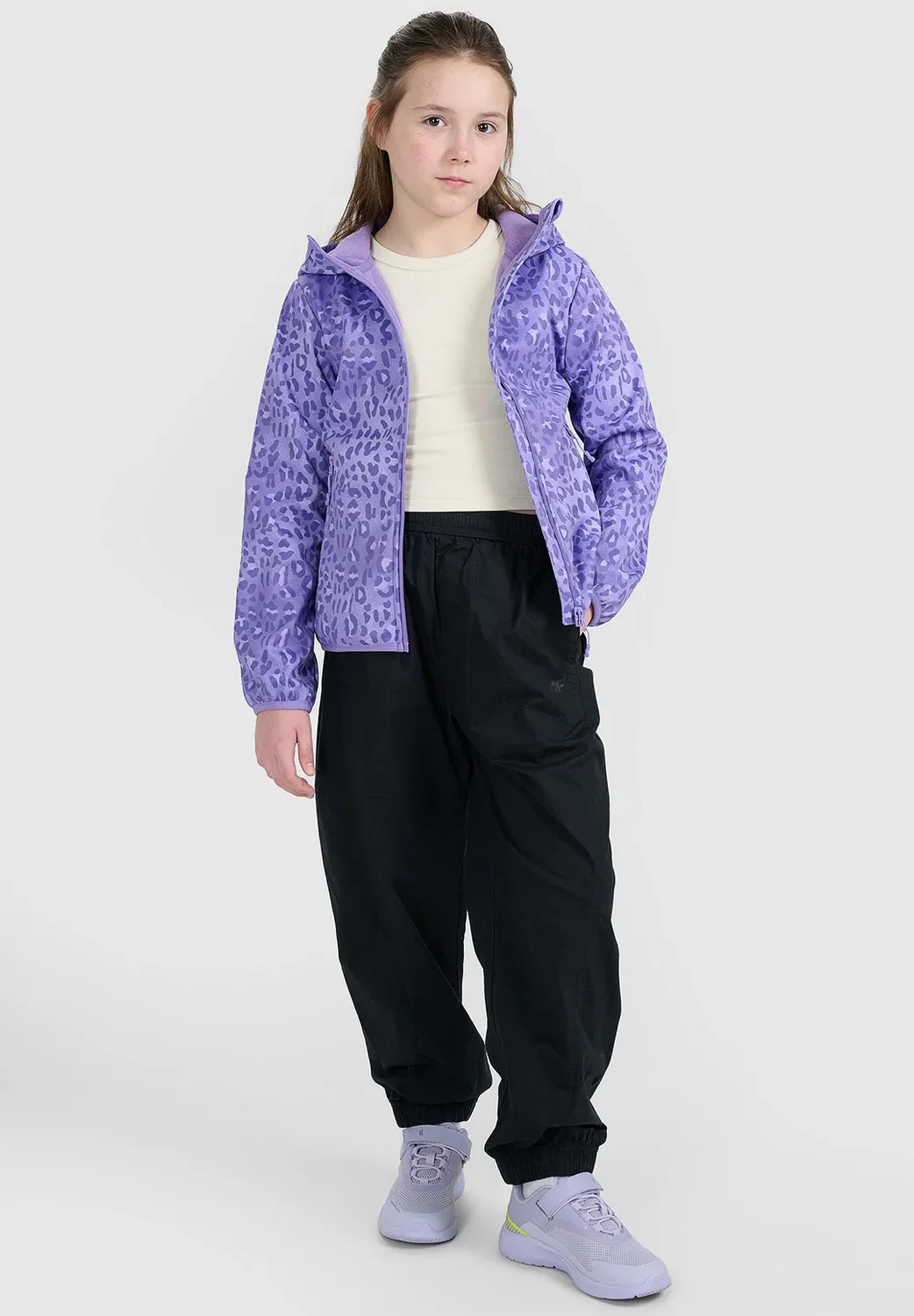 Kurtka softshell wiatroodporna membrana 5000 dziewczęca - куртка из мягкой оболочки 4F, Purple