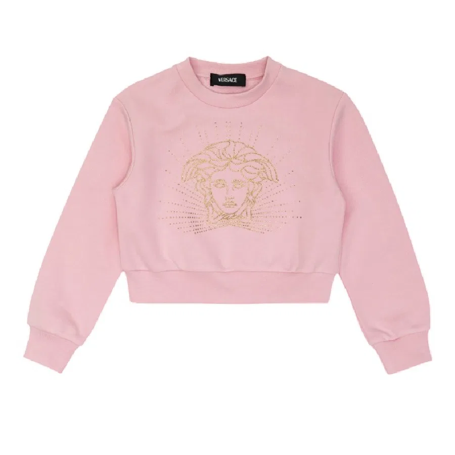 Детский свитшот с кристаллами и медузой из хлопка Young Versace, Pastel Pink/Oro