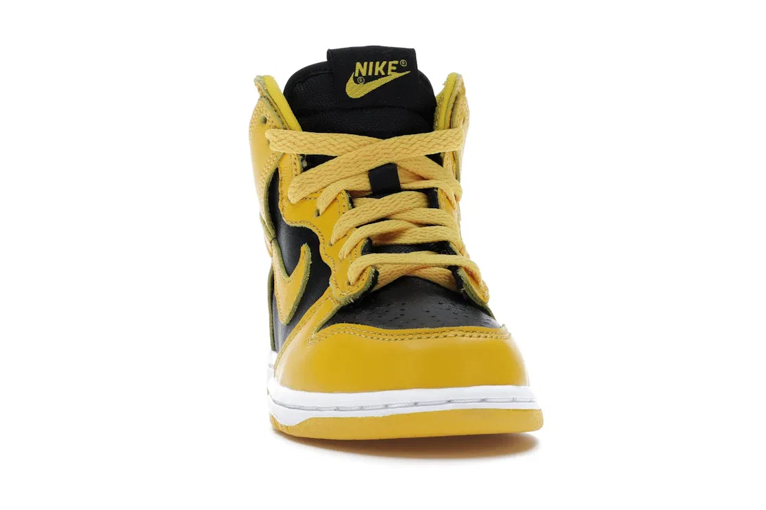 Детские кроссовки высокие с кожаным верхом Nike Dunk High, Black/Varsity Maize — фото 2